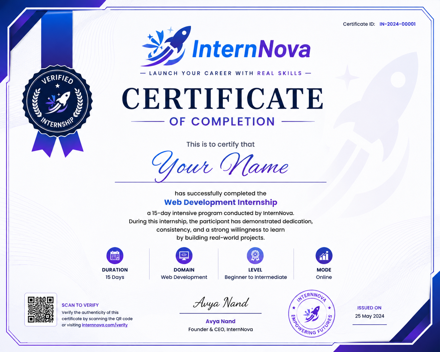 InternNova Certificate